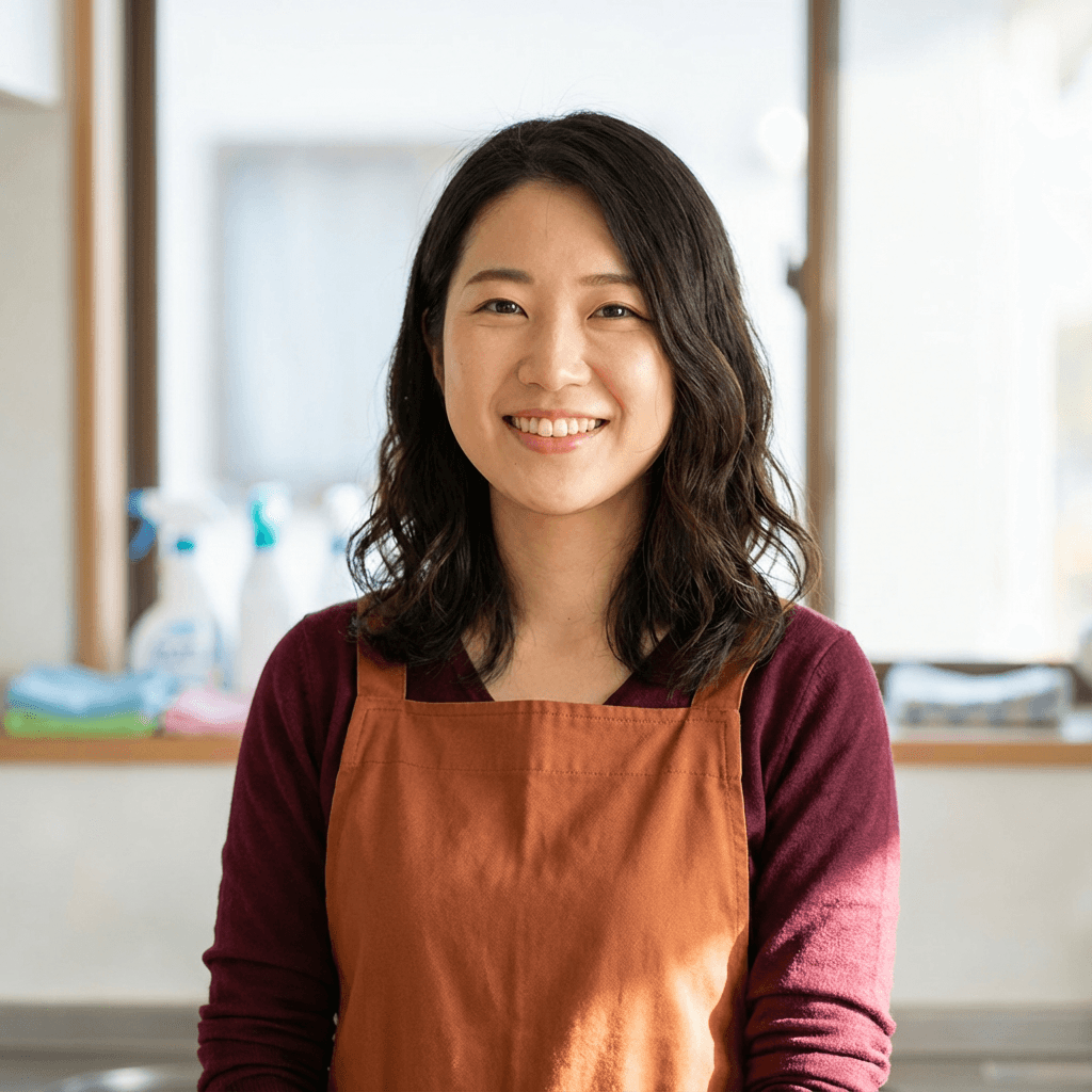 Maya Chen, scheduling coordinator for BANGIT WINDOW CLEANING, at a tidy desk with a clipboard